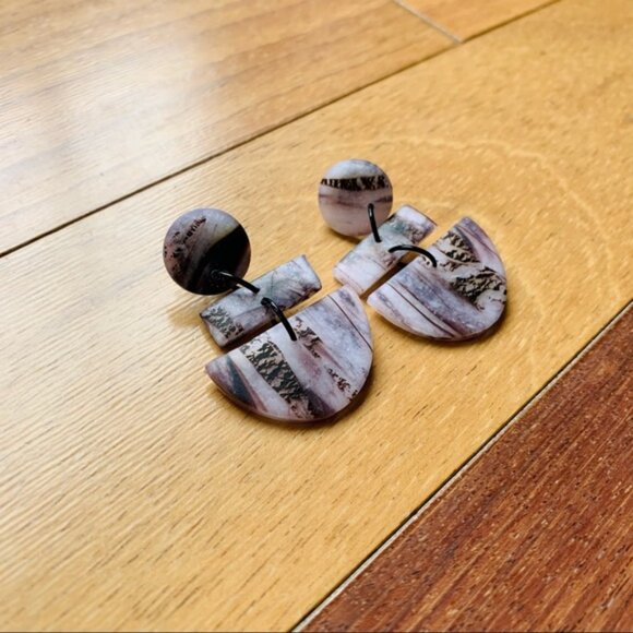 Handmade Artisan Polymer Clay Marble Earrings - Picture 2 of 6